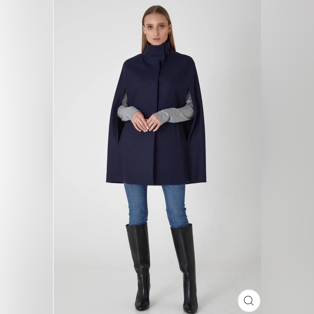 Single Breasted Wool Cashmere Cape Coat - Ink by Allora size M